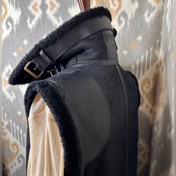 Polo Ralph Lauren Black Unisex Portuguese Lamb Shearling Aviator Vest - Picture 10 of 16